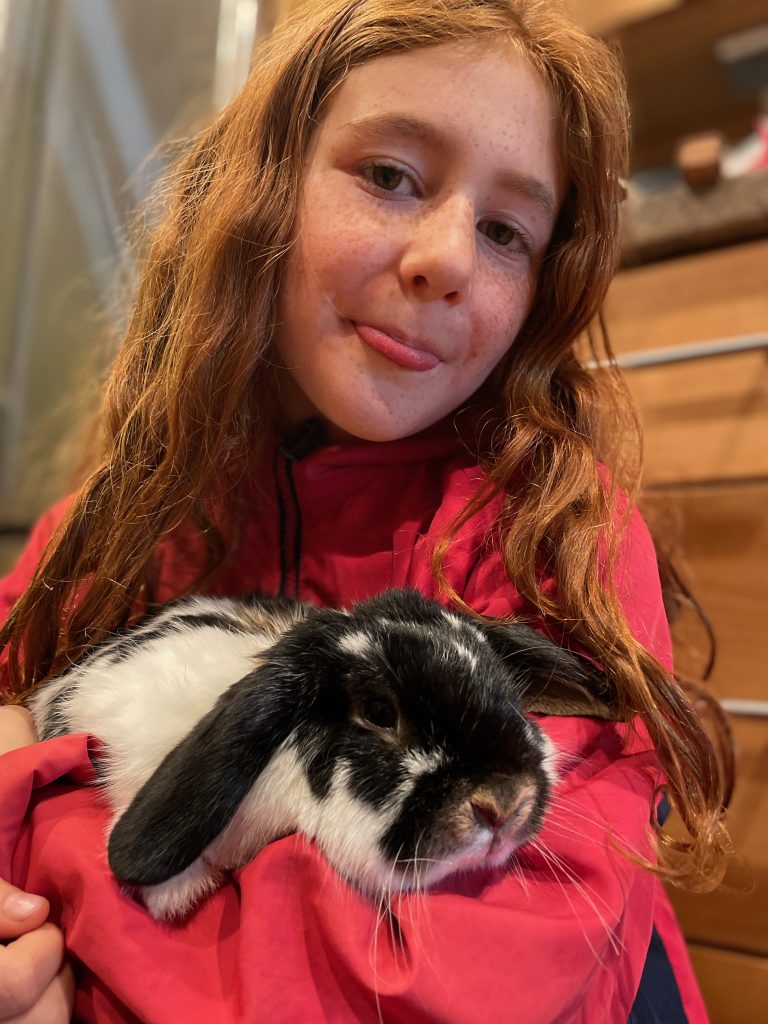 Family with a rabbit